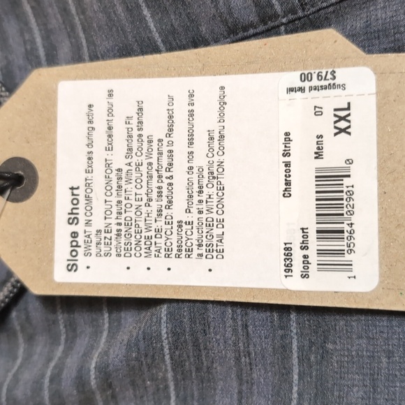 prAna Slope 7" Inseam Performance Active Short, SZ: XXL *NWT* in Charcoal Stripe - Picture 4 of 6